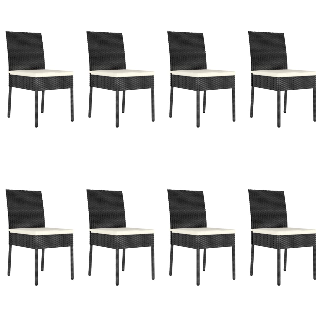 9 Piece Outdoor Dining Set with Cushions Poly Rattan Black