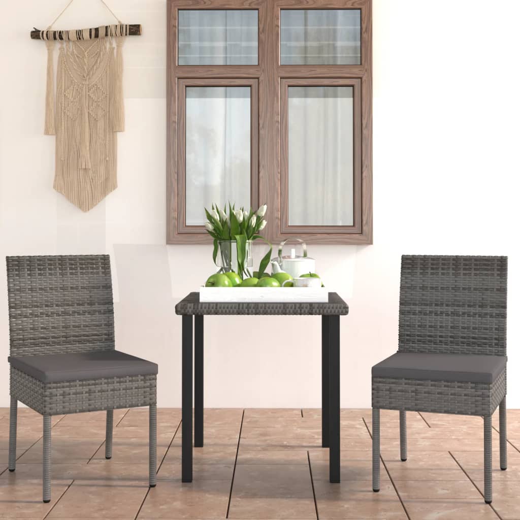 3 Piece Outdoor Dining Set with Cushions Poly Rattan Grey