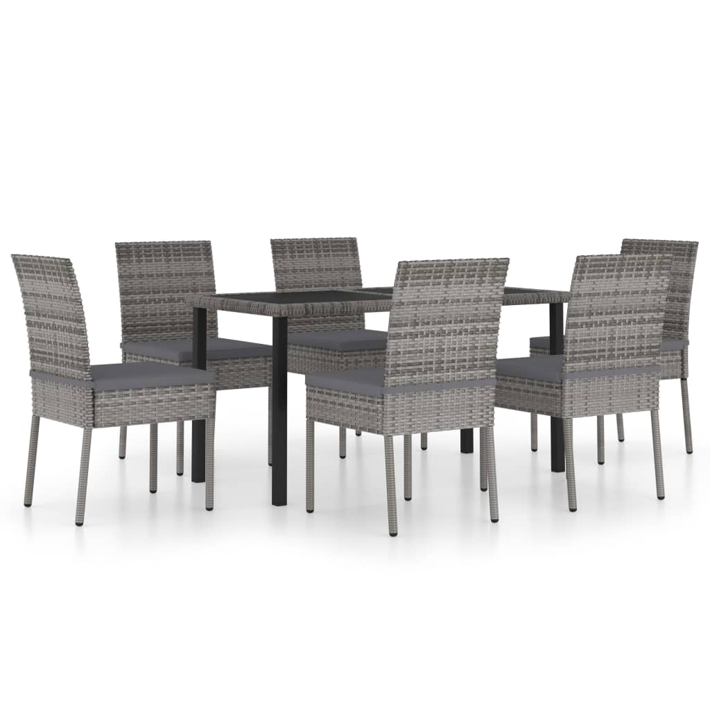 7 Piece Outdoor Dining Set with Cushions Poly Rattan Grey