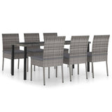 7 Piece Outdoor Dining Set with Cushions Poly Rattan Grey