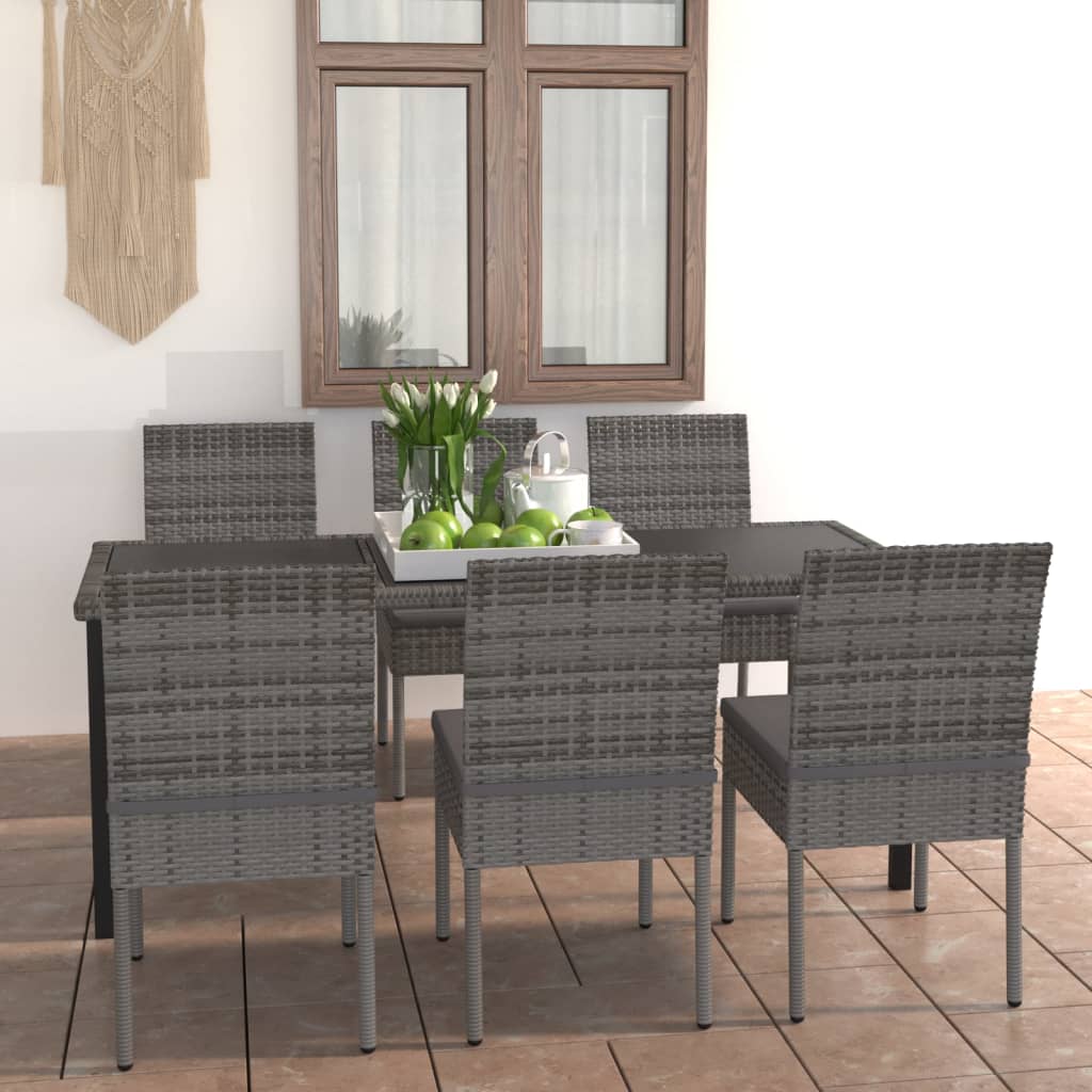 7 Piece Outdoor Dining Set with Cushions Poly Rattan Grey