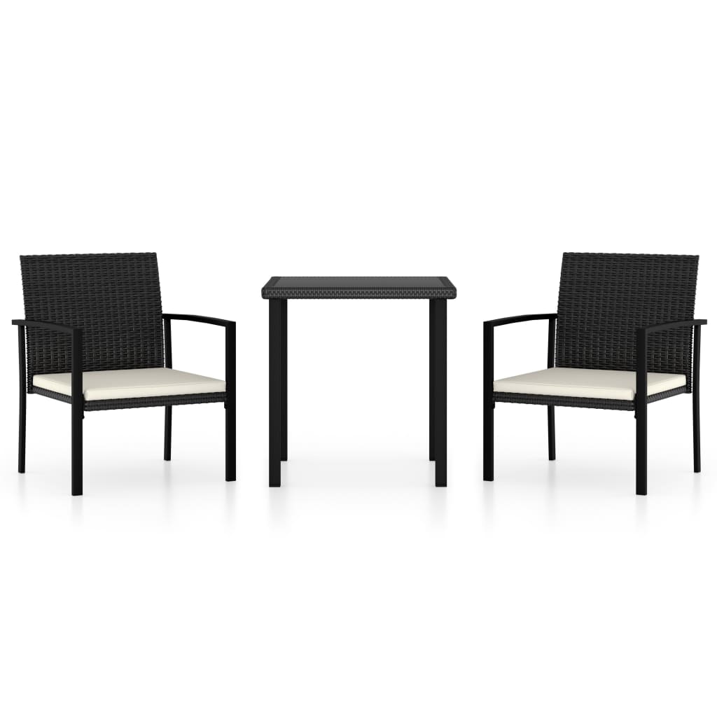 3 Piece Outdoor Dining Set Poly Rattan Black