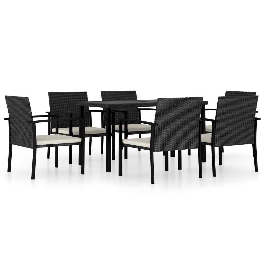 7 Piece Outdoor Dining Set Poly Rattan Black