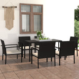 7 Piece Outdoor Dining Set Poly Rattan Black