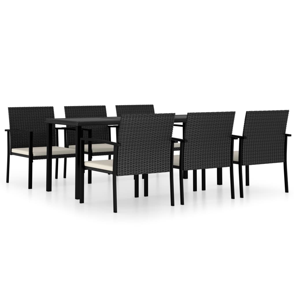 7 Piece Outdoor Dining Set Poly Rattan Black