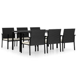 7 Piece Outdoor Dining Set Poly Rattan Black