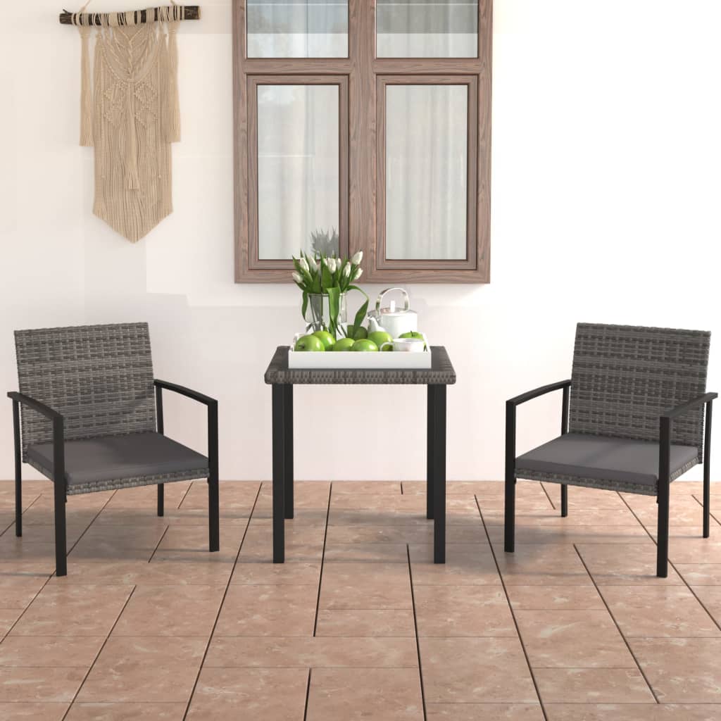 3 Piece Outdoor Dining Set Poly Rattan Grey