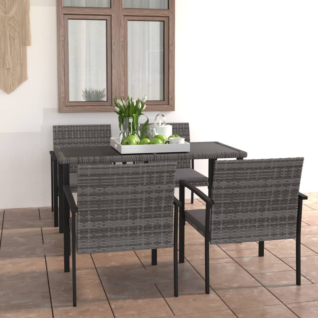 5 Piece Outdoor Dining Set Poly Rattan Grey