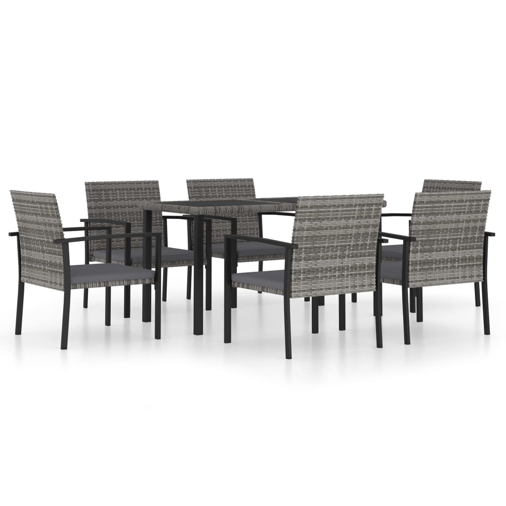 7 Piece Outdoor Dining Set Poly Rattan Grey