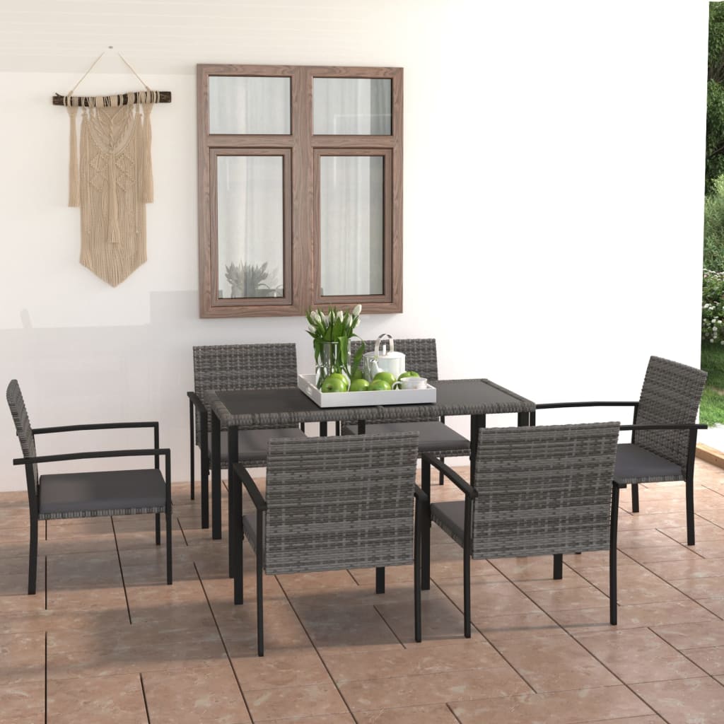 7 Piece Outdoor Dining Set Poly Rattan Grey