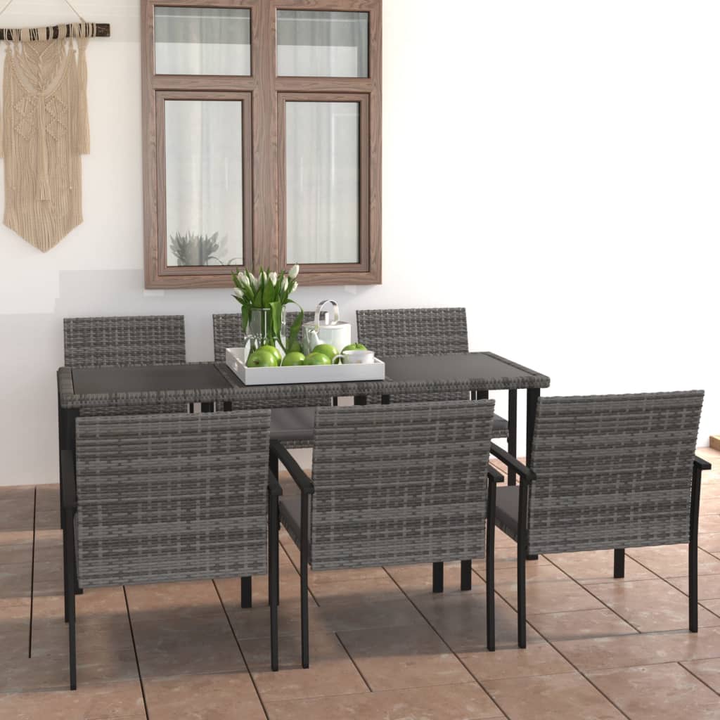 7 Piece Outdoor Dining Set Poly Rattan Grey