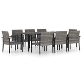 9 Piece Outdoor Dining Set Poly Rattan Grey