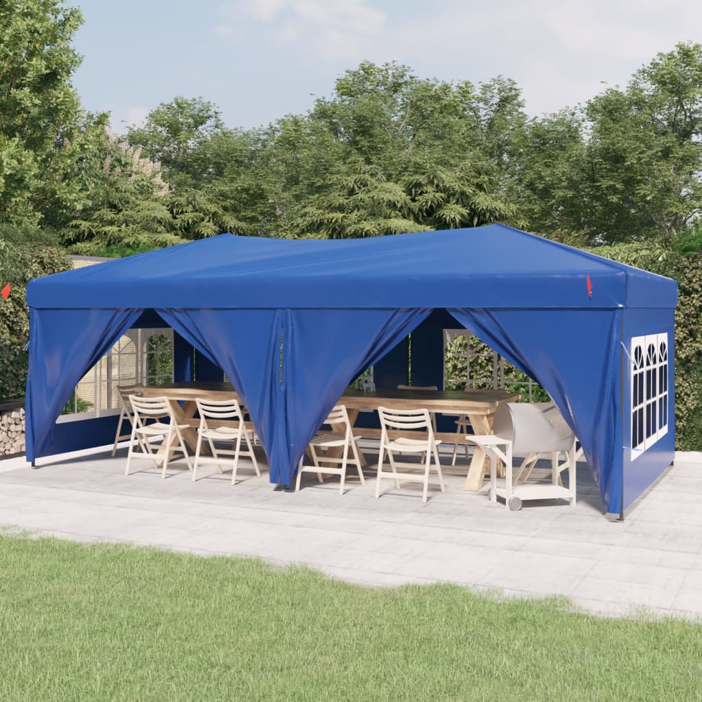 Folding Party Tent with Sidewalls Blue 3x6 m