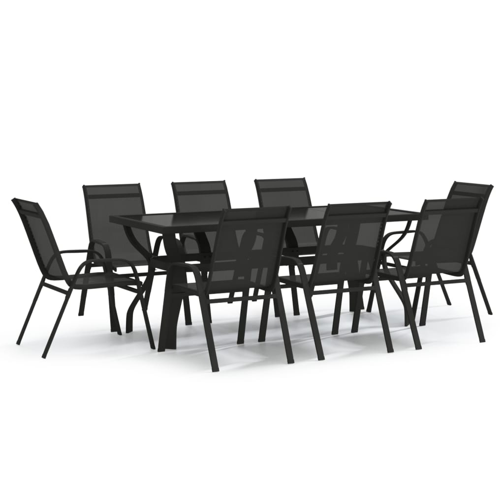 9 Piece Garden Dining Set Black