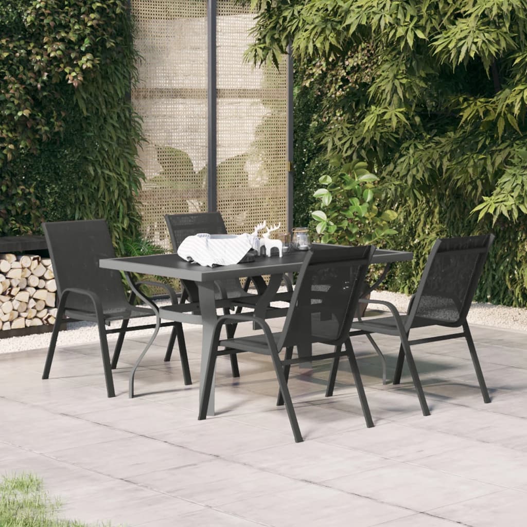 5 Piece Garden Dining Set Grey and Black