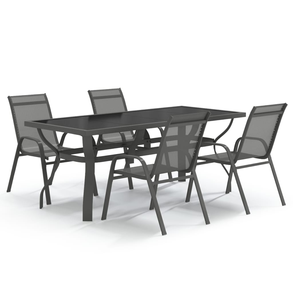 5 Piece Garden Dining Set Grey and Black