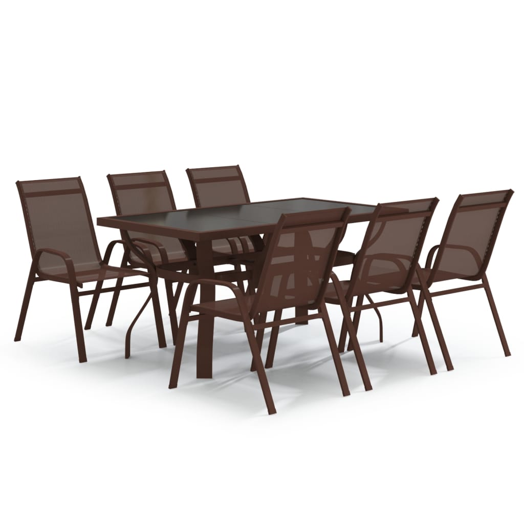 7 Piece Garden Dining Set Brown and Black