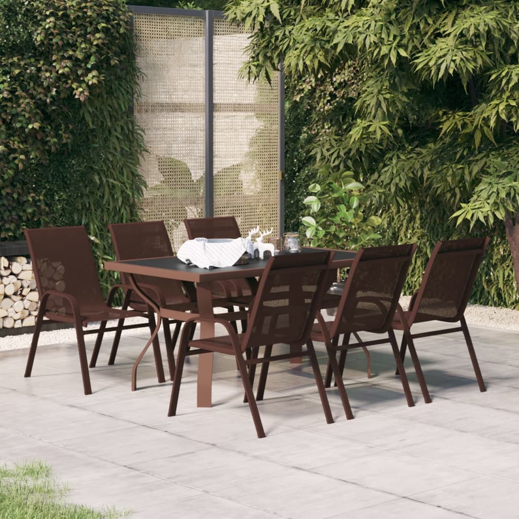 7 Piece Garden Dining Set Brown and Black