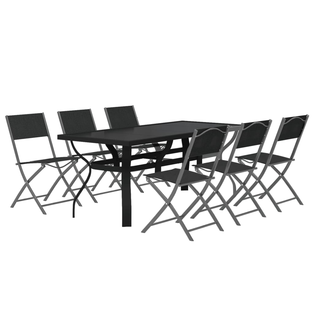 7 Piece Garden Dining Set Grey and Black