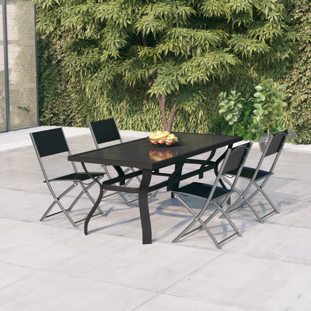 5 Piece Garden Dining Set Grey and Black