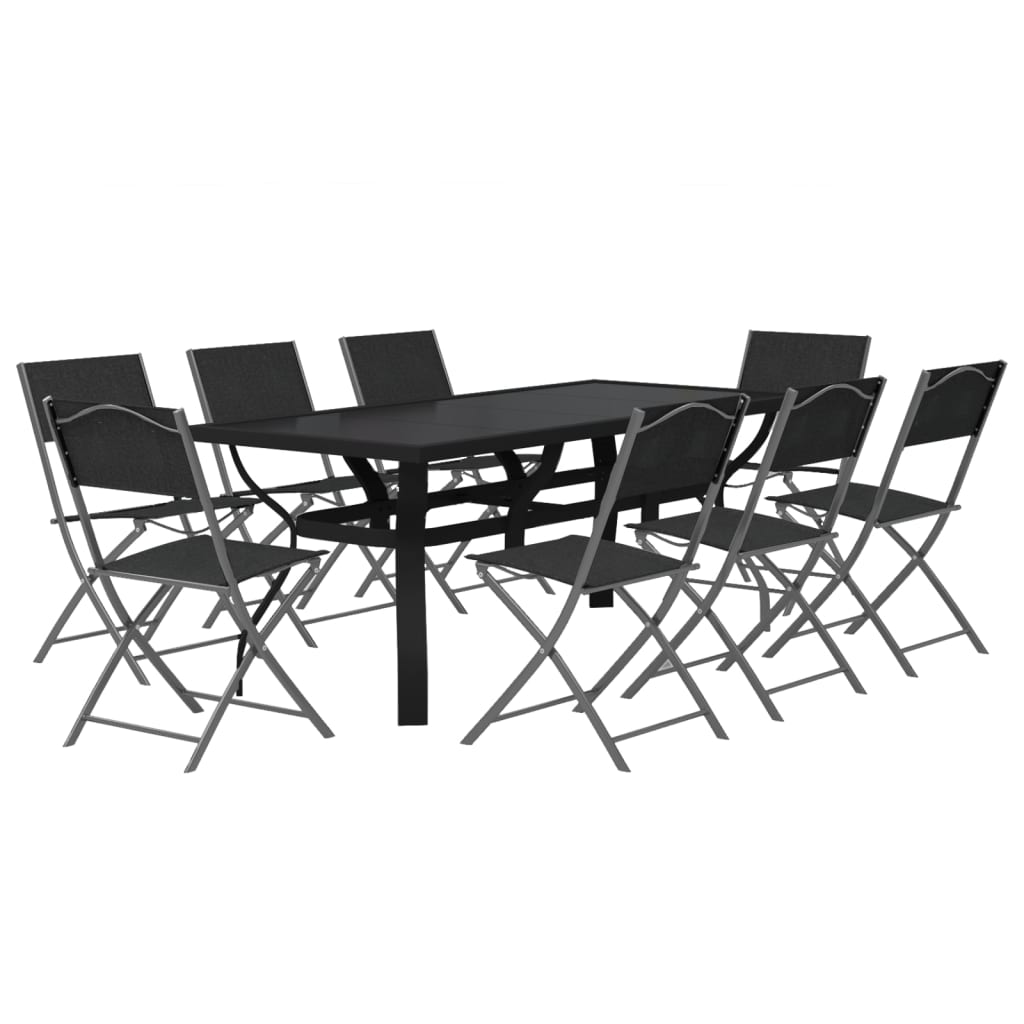 9 Piece Garden Dining Set Grey and Black