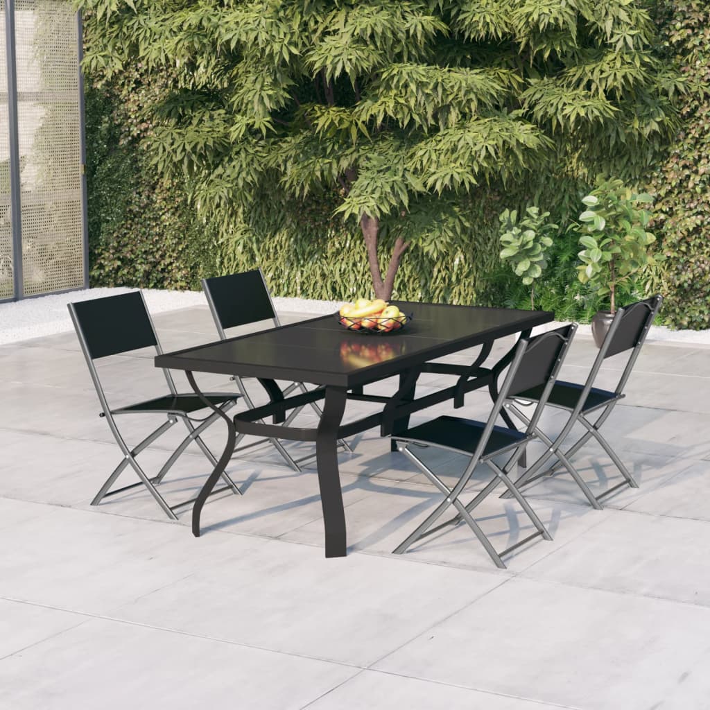 5 Piece Garden Dining Set Grey and Black