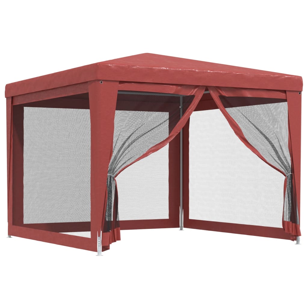 Party Tent with 4 Mesh Sidewalls Red 3x3 m HDPE