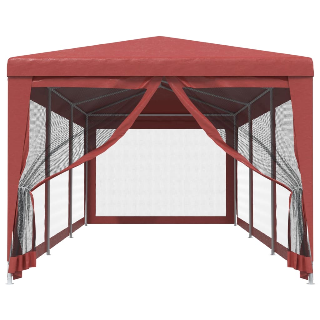 Party Tent with 8 Mesh Sidewalls Red 3x9 m HDPE