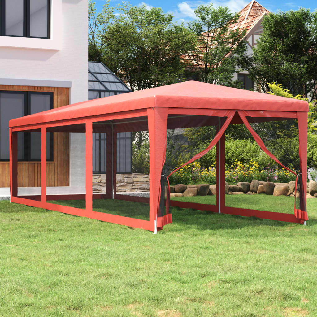 Party Tent with 8 Mesh Sidewalls Red 3x9 m HDPE