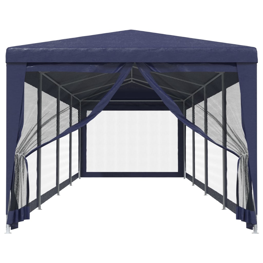 Party Tent with 10 Mesh Sidewalls Blue 3x12 m HDPE