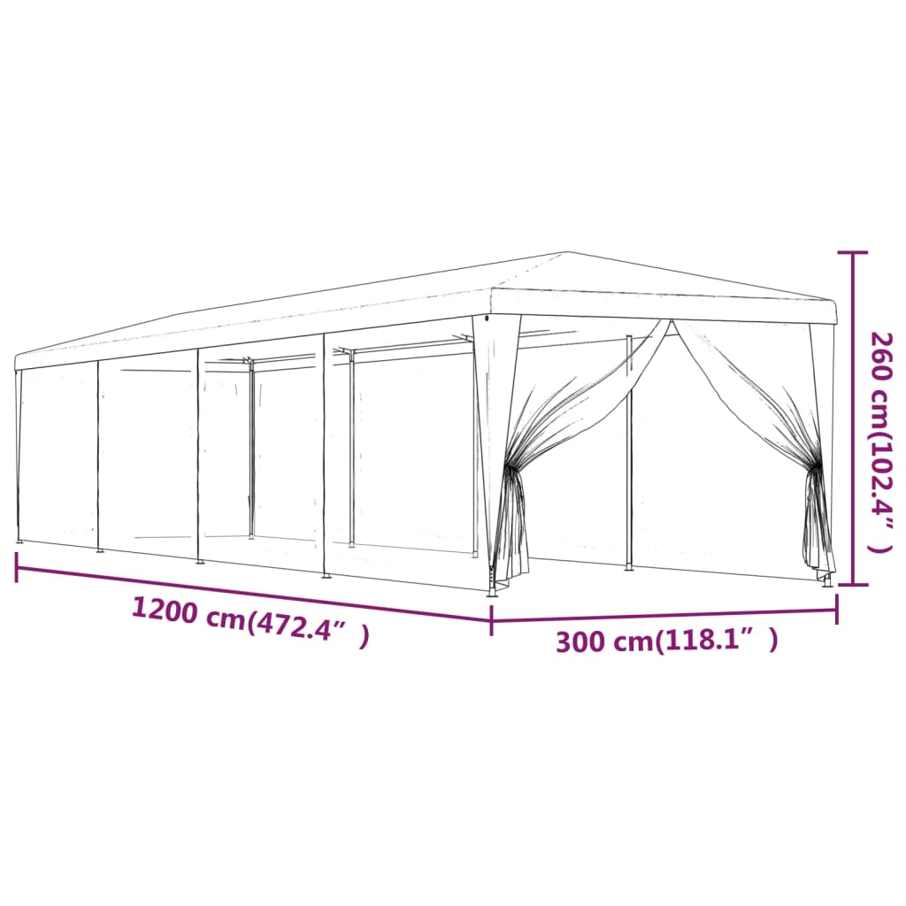 Party Tent with 10 Mesh Sidewalls Blue 3x12 m HDPE