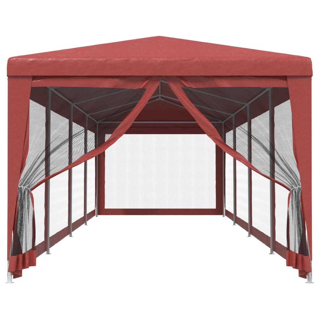 Party Tent with 10 Mesh Sidewalls Red 3x12 m HDPE