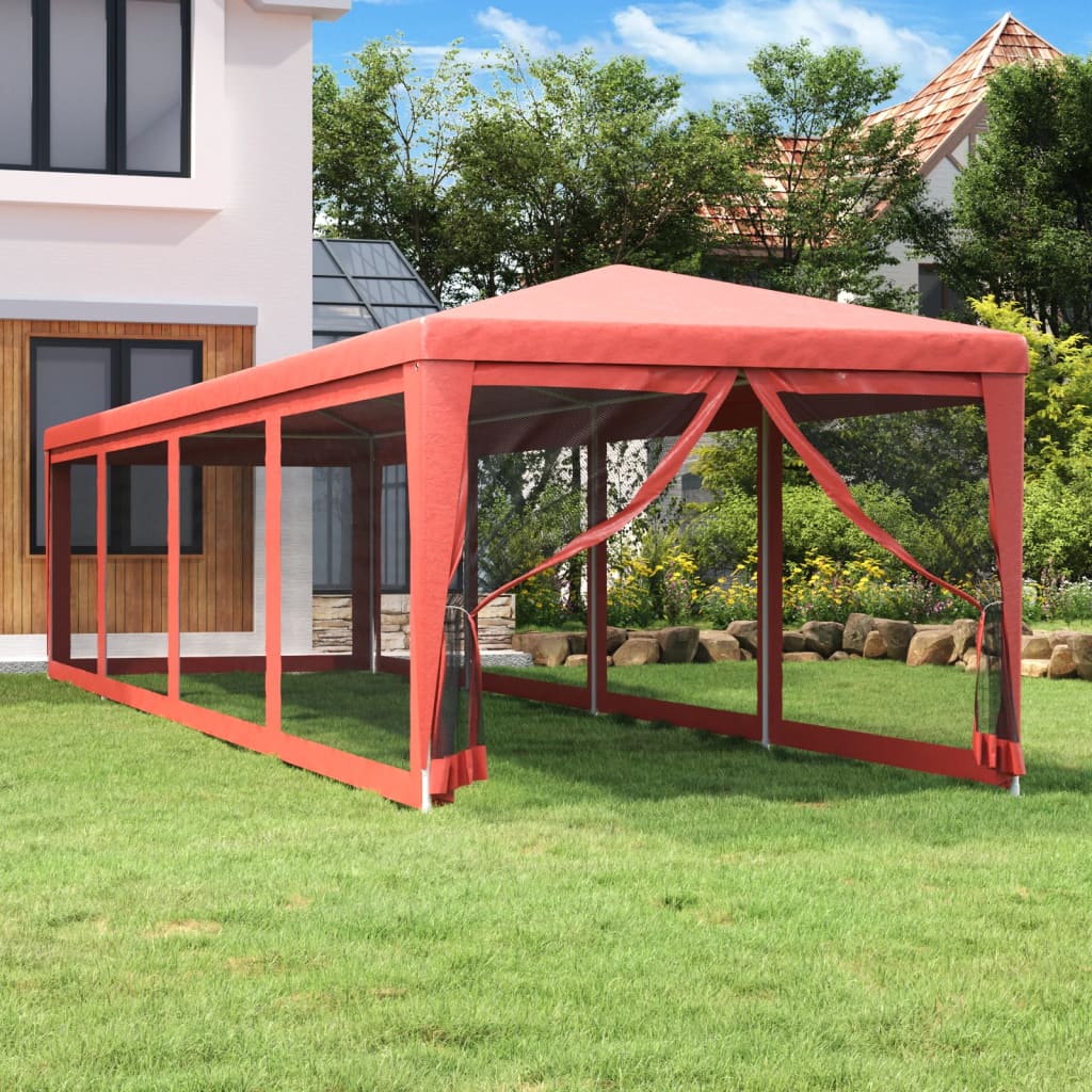 Party Tent with 10 Mesh Sidewalls Red 3x12 m HDPE