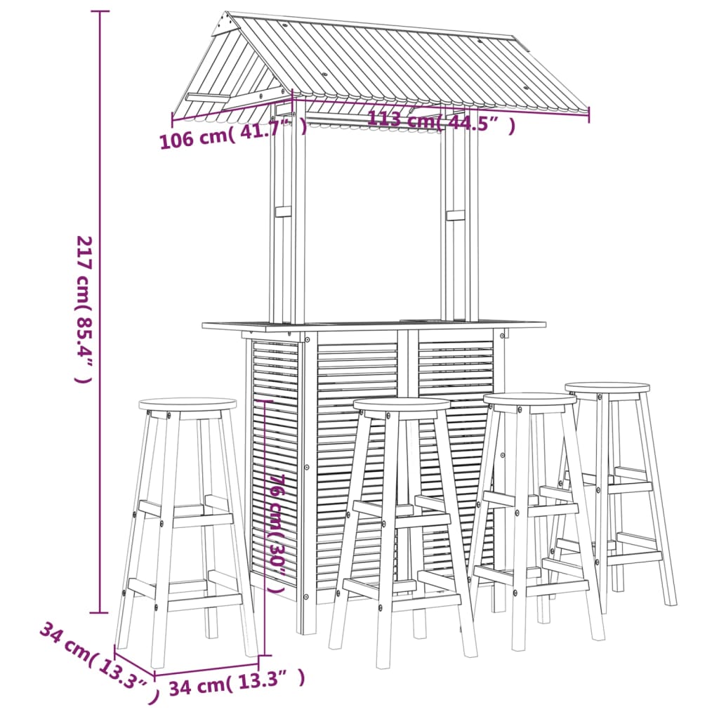 5 Piece Garden Bar Set Solid Wood Acacia