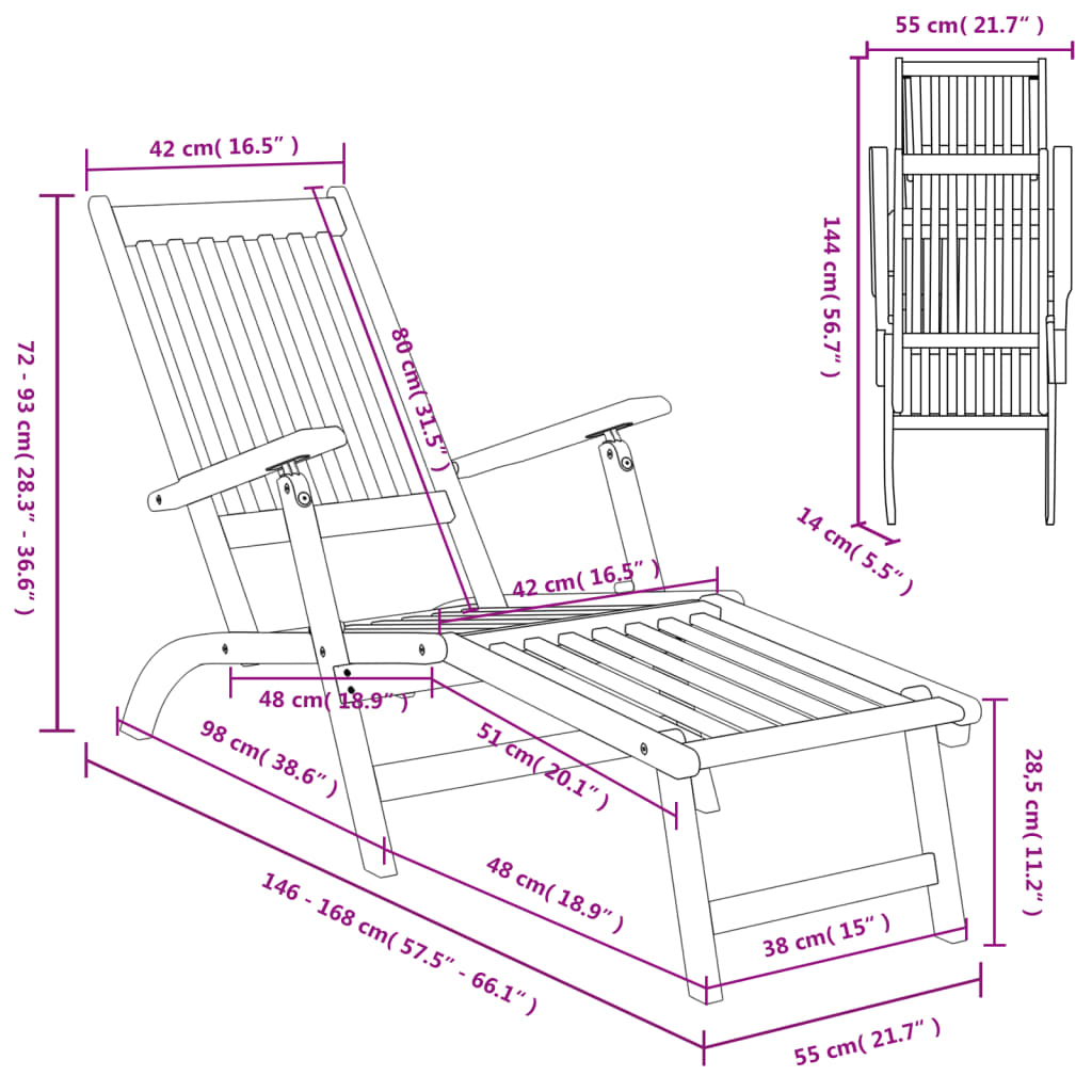 Outdoor Deck Chairs with Footrests and Table Solid Wood Acacia