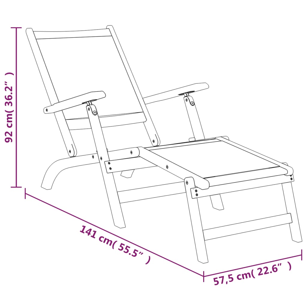 Outdoor Deck Chairs 2 pcs Solid Wood Acacia and Textilene