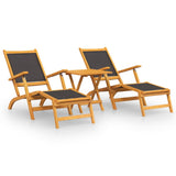 Outdoor Deck Chairs with Table Solid Wood Acacia and Textilene