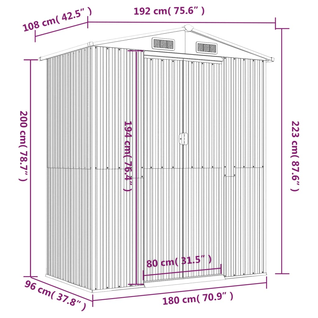 Garden Shed Dark Brown 192x108x223 cm Galvanised Steel