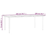 Garden Dining Table Black 200x100x74cm Steel and Tempered Glass