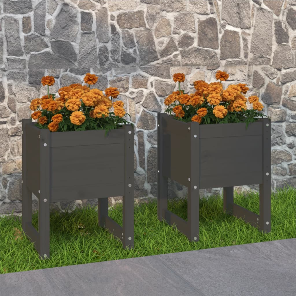 Planters 2 pcs Grey 40x40x52.5 cm Solid Wood Pine