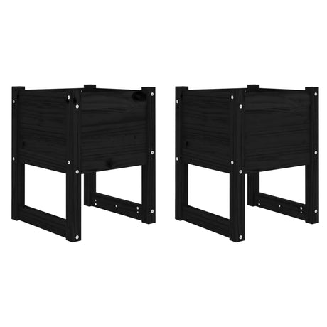 Planters 2 pcs Black 40x40x52.5 cm Solid Wood Pine