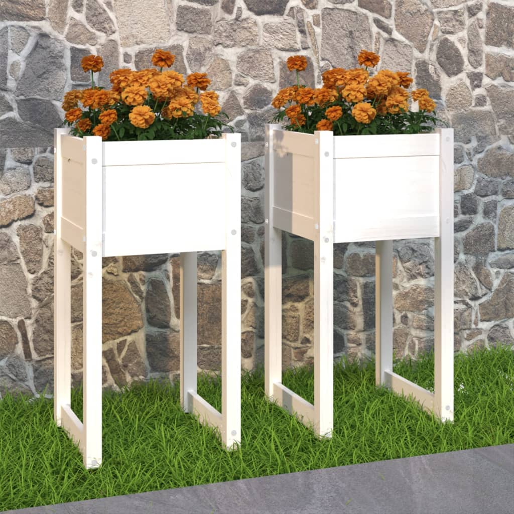 Planters 2 pcs White 40x40x81 cm Solid Wood Pine