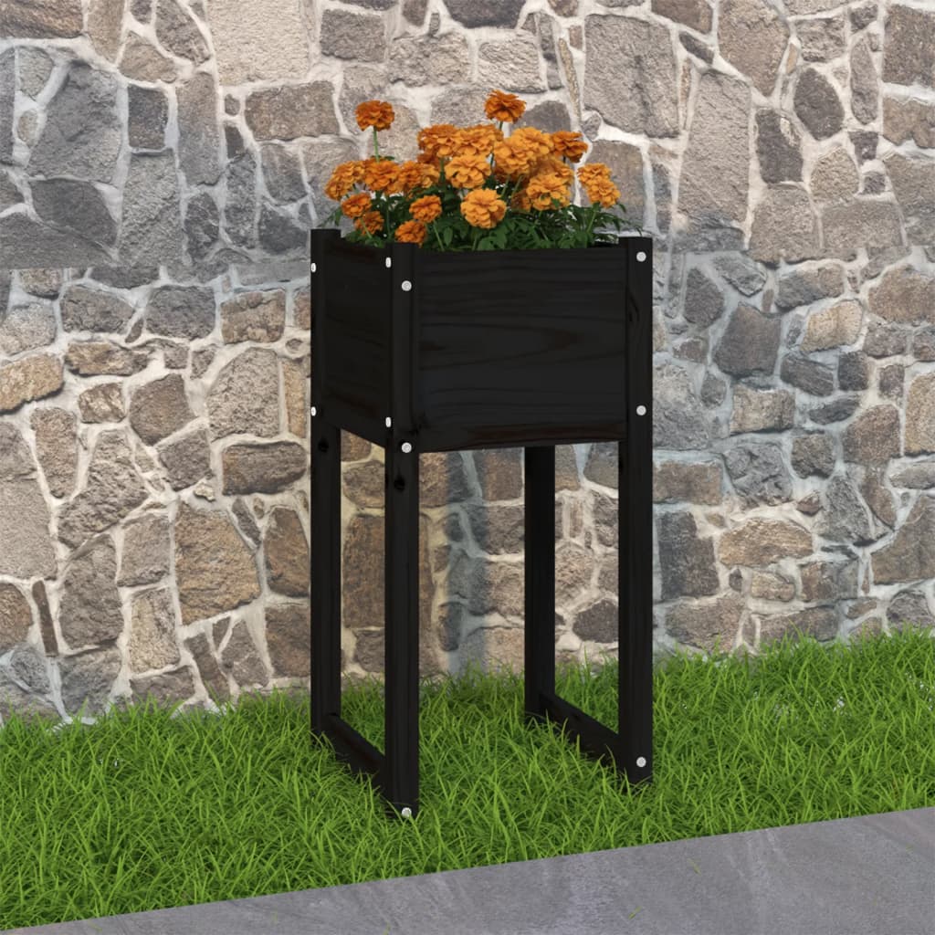 Planter Black 40x40x81 cm Solid Wood Pine