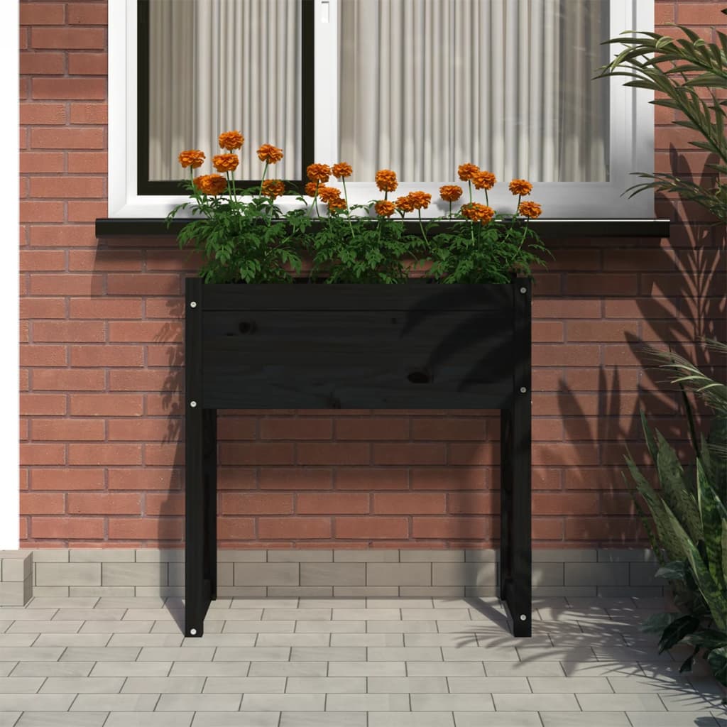 Planter Black 78x40x81 cm Solid Wood Pine