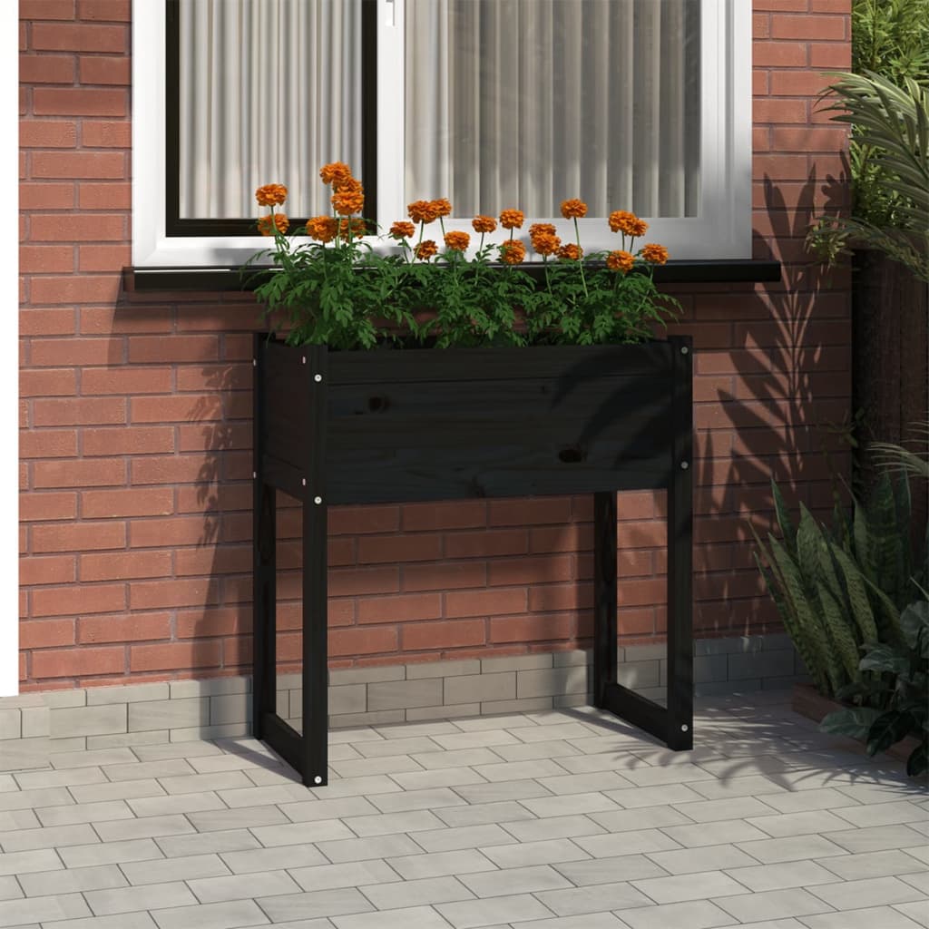 Planter Black 78x40x81 cm Solid Wood Pine