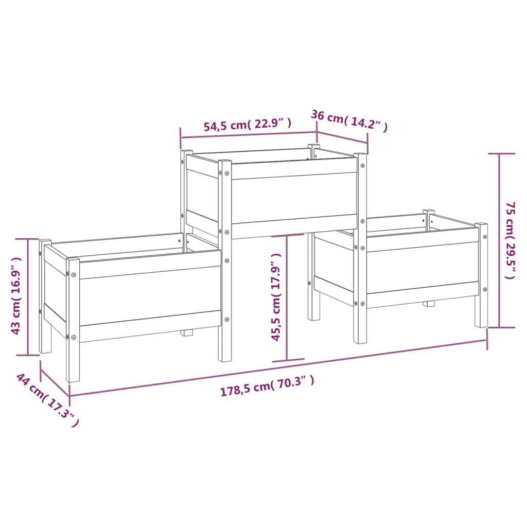 Planter Black 178.5x44x75 cm Solid Wood Pine