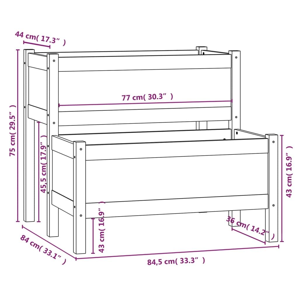 Planter White 84.5x84x75 cm Solid Wood Pine