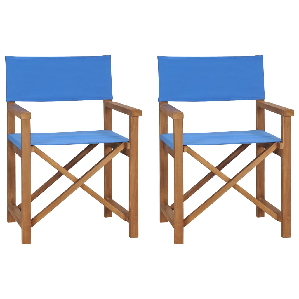 vidaXL Director's Chairs 2 pcs Solid Teak Wood Blue