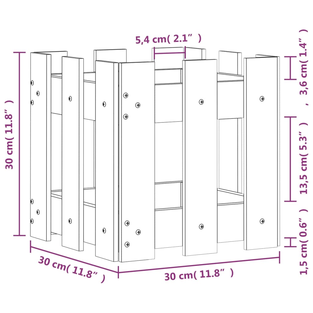 Garden Planter with Fence Design White 30x30x30 cm Solid Wood Pine