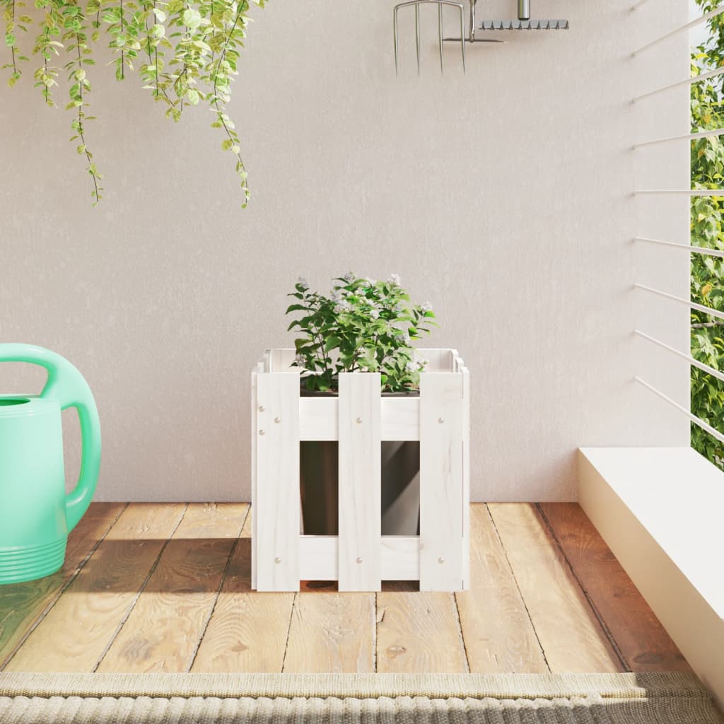 Garden Planter with Fence Design White 30x30x30 cm Solid Wood Pine